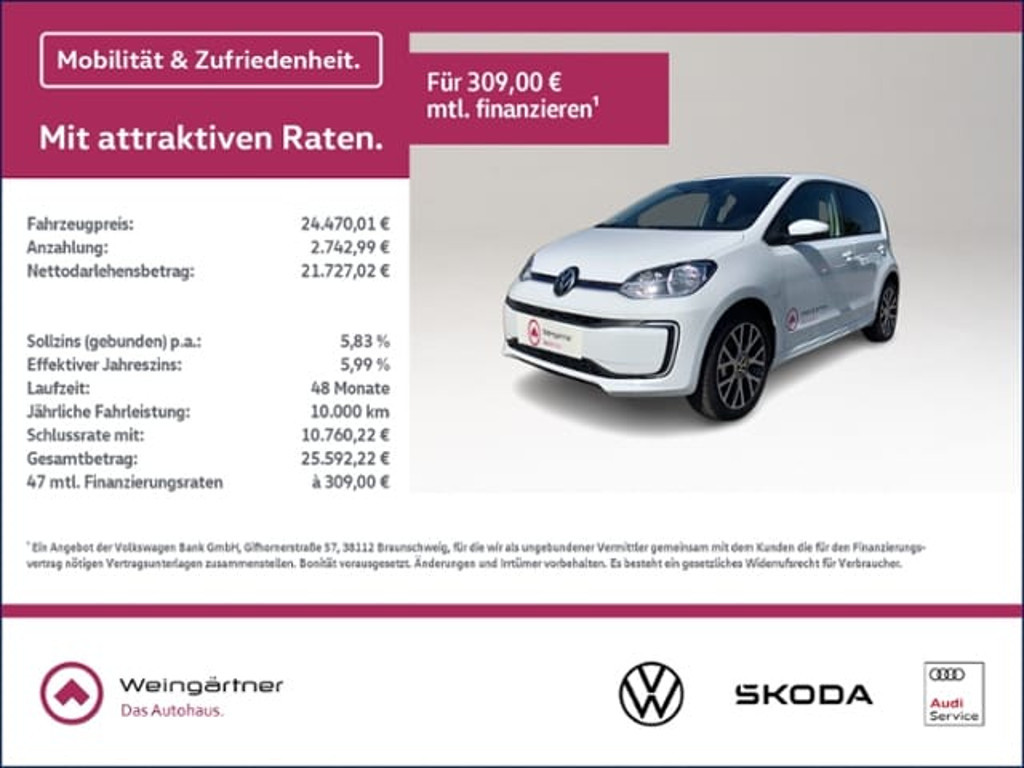 Volkswagen e-up! Edition, RearView, CCS, Sitzhzg, DAB+ Automatik