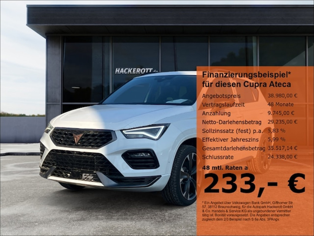 Cupra Ateca LED Navi Keyless Parklenkass. Rückfahrkam. AHK-klappbar El. Heckklappe PDCv+h