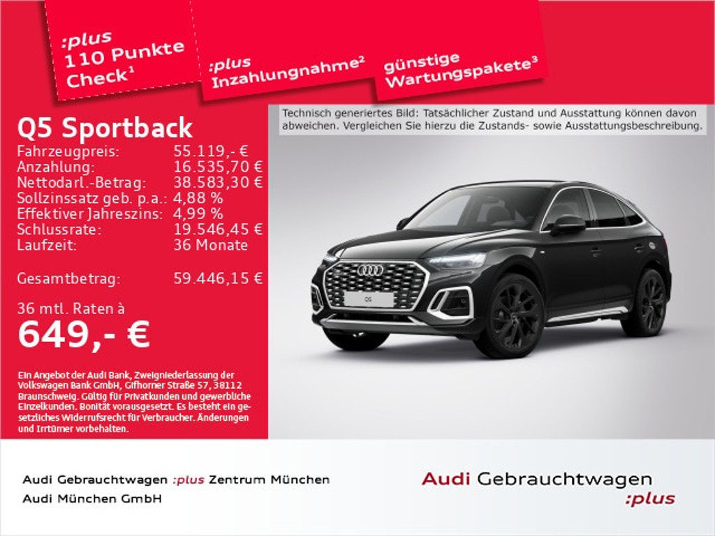 Audi Q5 Sportback Quattro Business S-Line S-Tronic Hybride 55 TFSI