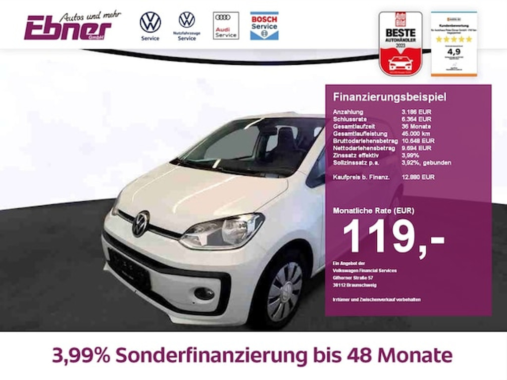 Volkswagen up! 4-TÜRER 65PS KAMERA+PDC+SITZHZG+GRA+BLUETOOTH+KLIM