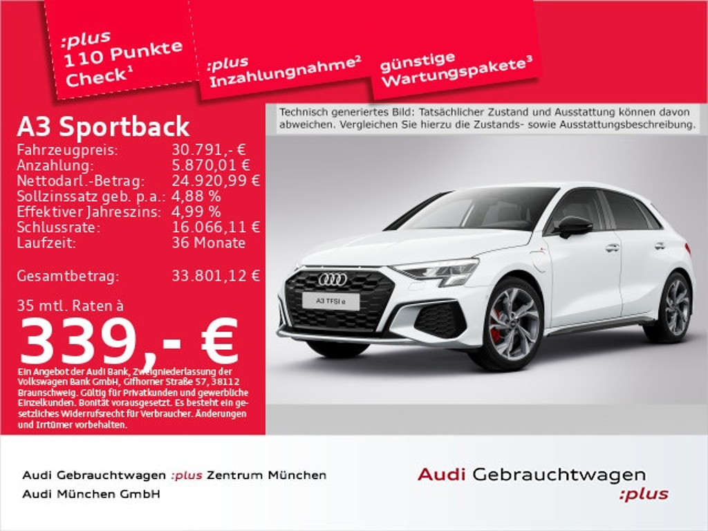 Audi A3 Sportback S-Line S-Tronic Hybride 45 TFSI