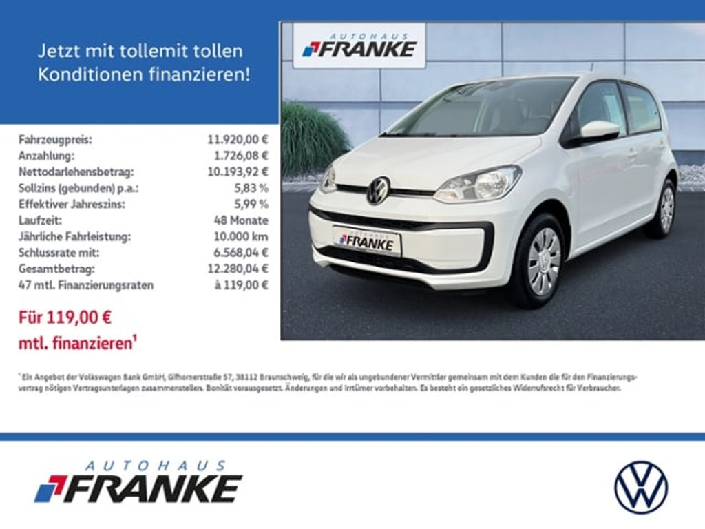 Volkswagen up! up! 1.0, 4 Türen, Kamera