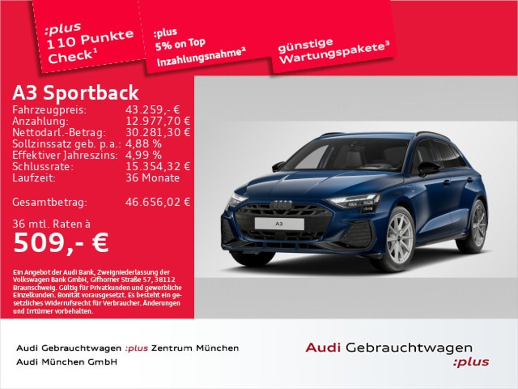 Audi A3 Sportback S-Line S-Tronic Hybride 40 TFSI