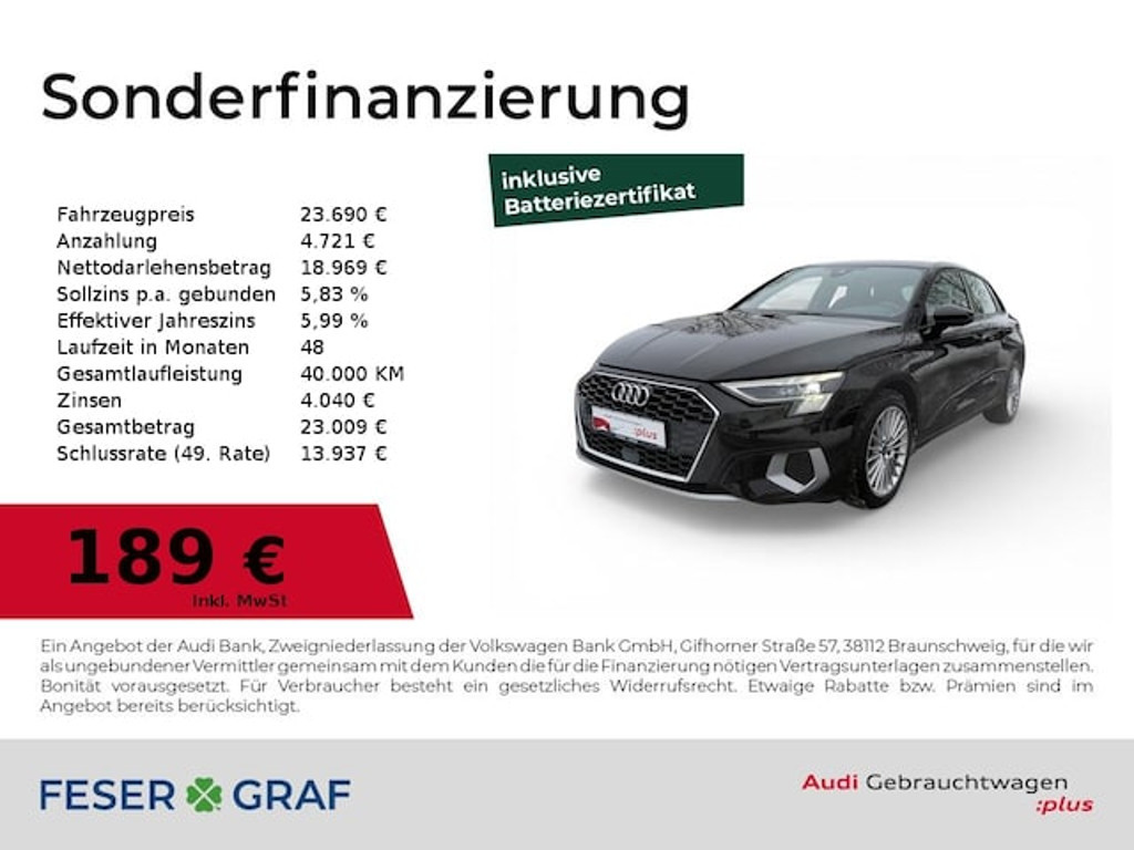 Audi A3 Sportback S-Tronic Hybride 40 TFSI