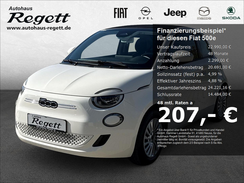 Fiat 500e Memory Sitze Apple CarPlay Android Auto Kli