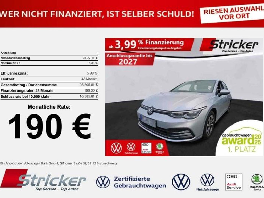 Volkswagen Golf Active 1.5TSI 190,-ohne Anzahlung Standh. N