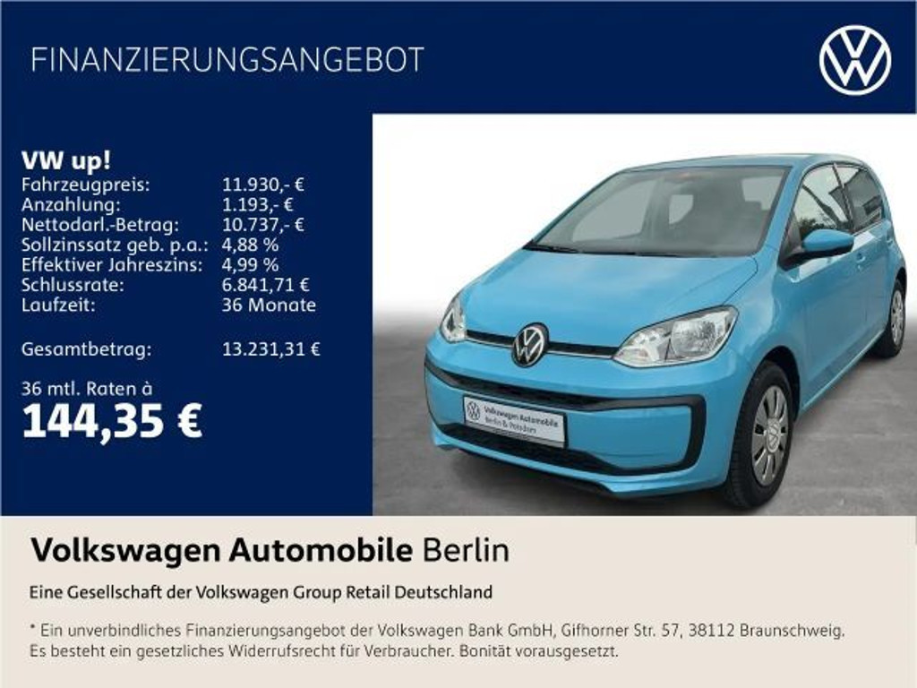 Volkswagen up! 1.0 Klima Radio GRA PDC
