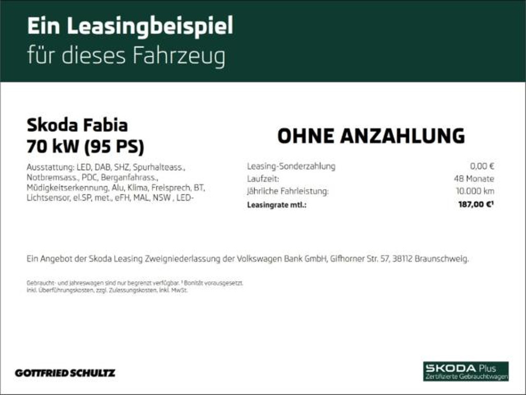 Skoda Fabia Essence Aktionsleasing 187 - Euro