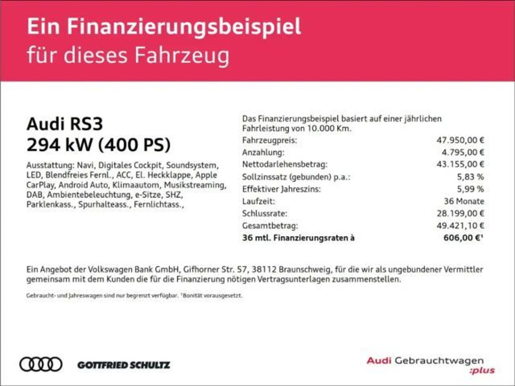 Audi RS3 Sportback Sedan Quattro