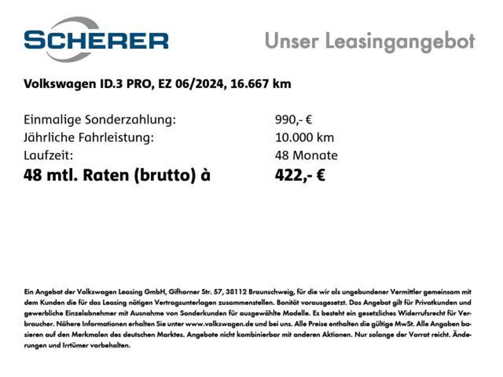 Volkswagen ID.3 PA,SOC 90%, 59 kWh ( brutto), APP,  EPH V+H